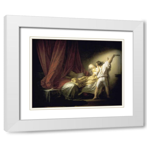 Lock Le Verrou White Modern Wood Framed Art Print with Double Matting by Fragonard, Jean Honore