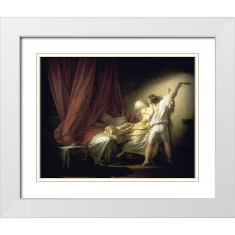 Lock Le Verrou White Modern Wood Framed Art Print with Double Matting by Fragonard, Jean Honore