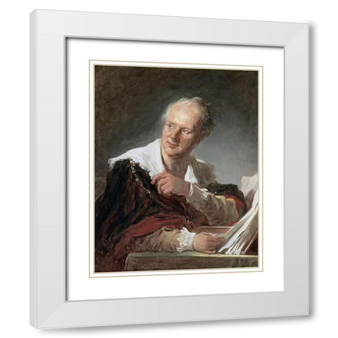 Portrait of Diderot White Modern Wood Framed Art Print with Double Matting by Fragonard, Jean Honore