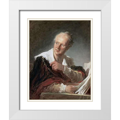 Portrait of Diderot White Modern Wood Framed Art Print with Double Matting by Fragonard, Jean Honore