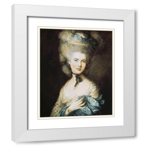 A Woman In Blue, Portrait of The Duchess of Beaufort White Modern Wood Framed Art Print with Double Matting by Gainsborough, Thomas