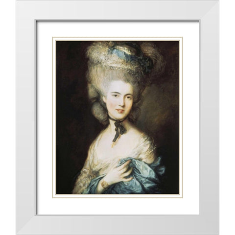 A Woman In Blue, Portrait of The Duchess of Beaufort White Modern Wood Framed Art Print with Double Matting by Gainsborough, Thomas