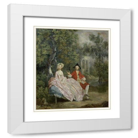 Conversation In a Park White Modern Wood Framed Art Print with Double Matting by Gainsborough, Thomas