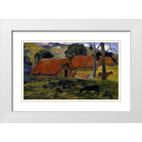 Dog Canine in front of the Hut - Le Chien Devant la Hutte White Modern Wood Framed Art Print with Double Matting by Gauguin, Paul