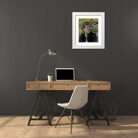 Portrait of the Artist, - Portrait de lArtiste - i White Modern Wood Framed Art Print with Double Matting by Gauguin, Paul