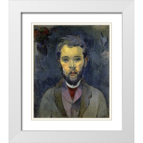 Portrait of the Artist, - Portrait de lArtiste - ii White Modern Wood Framed Art Print with Double Matting by Gauguin, Paul