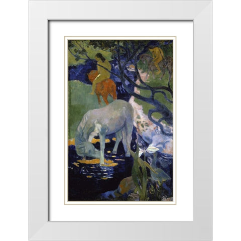 The White Horse - Le Cheval Blanc White Modern Wood Framed Art Print with Double Matting by Gauguin, Paul