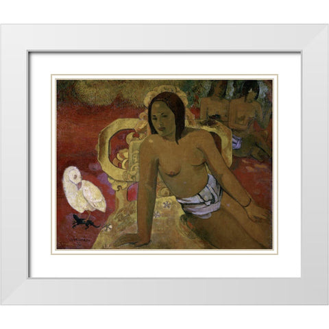 Vairumati White Modern Wood Framed Art Print with Double Matting by Gauguin, Paul
