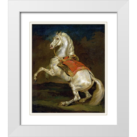 Rearing Horse - Cheval Cabre White Modern Wood Framed Art Print with Double Matting by Gericault, Theodore