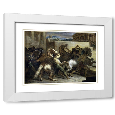 Run of The Wild Horses In Rome White Modern Wood Framed Art Print with Double Matting by Gericault, Theodore