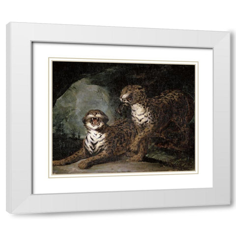 Two Leopards White Modern Wood Framed Art Print with Double Matting by Gericault, Theodore