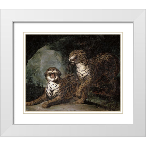 Two Leopards White Modern Wood Framed Art Print with Double Matting by Gericault, Theodore