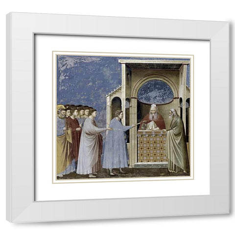 Virgins Suitors Presenting Their Rods White Modern Wood Framed Art Print with Double Matting by Giotto