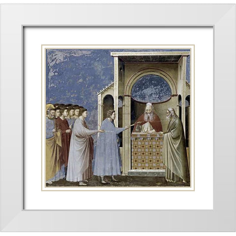 Virgins Suitors Presenting Their Rods White Modern Wood Framed Art Print with Double Matting by Giotto