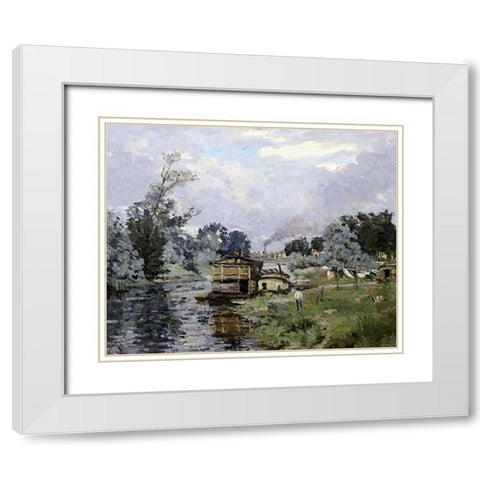 River Landscape White Modern Wood Framed Art Print with Double Matting by Guillaumin, Armand