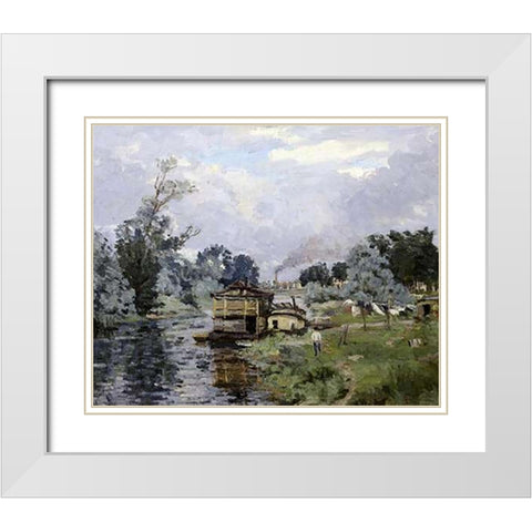 River Landscape White Modern Wood Framed Art Print with Double Matting by Guillaumin, Armand