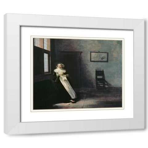 Woman Tearing Up a Letter White Modern Wood Framed Art Print with Double Matting by Hals, Frans