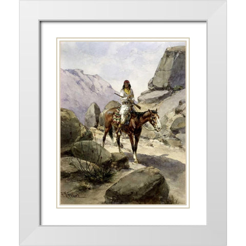Indian On Horseback White Modern Wood Framed Art Print with Double Matting by Hansen, Herman Wendelborg