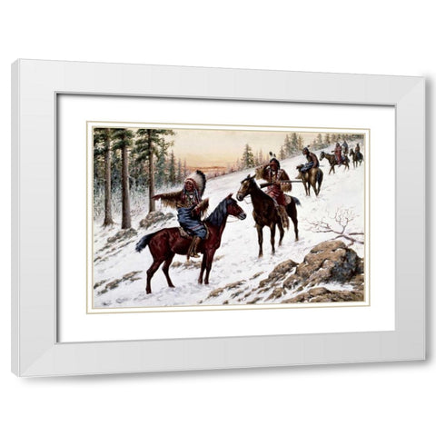 Indians On The Trail White Modern Wood Framed Art Print with Double Matting by Hauser, John