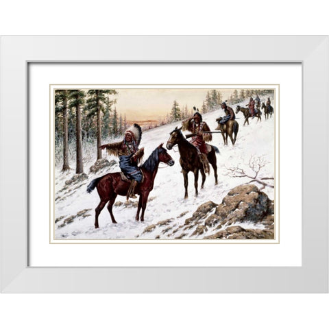 Indians On The Trail White Modern Wood Framed Art Print with Double Matting by Hauser, John