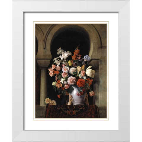 Vase of Flowers In The Window White Modern Wood Framed Art Print with Double Matting by Hayez, Francesco