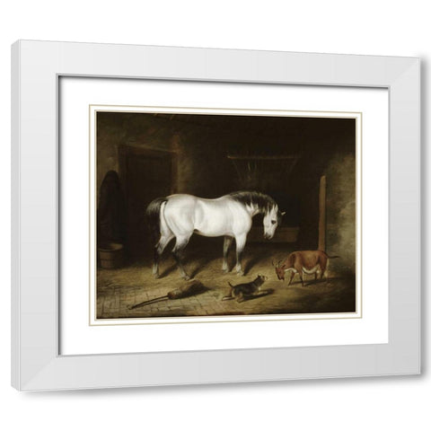 White Horse White Modern Wood Framed Art Print with Double Matting by Herring, John Frederick