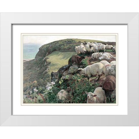 Our English Coasts - Strayed Sheep White Modern Wood Framed Art Print with Double Matting by Hunt, William Holman