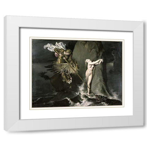 Angelica Saved by Ruggiero White Modern Wood Framed Art Print with Double Matting by Ingres, Jean Auguste Dominique