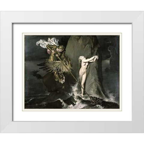 Angelica Saved by Ruggiero White Modern Wood Framed Art Print with Double Matting by Ingres, Jean Auguste Dominique