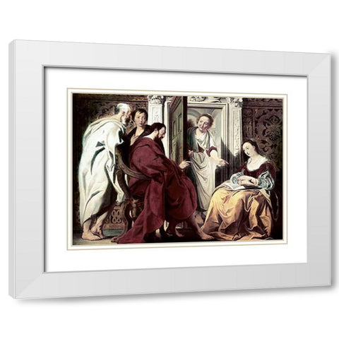 Jesus at The House of Mary and Martha White Modern Wood Framed Art Print with Double Matting by Jordaens, Jacob