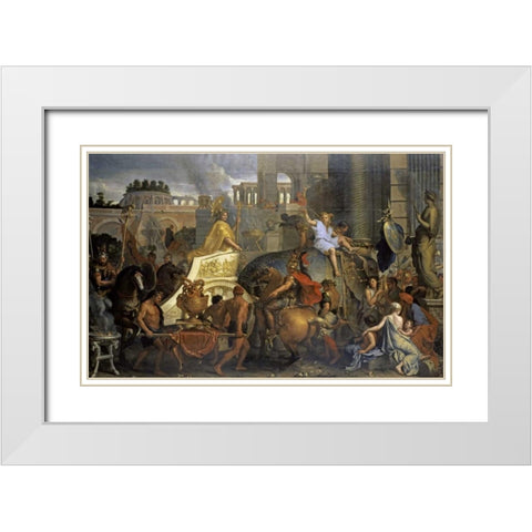 Alexanders Entrance Into Babylon White Modern Wood Framed Art Print with Double Matting by Le Brun, Charles