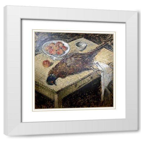 Pheasant On a Table White Modern Wood Framed Art Print with Double Matting by Loiseau, Gustave