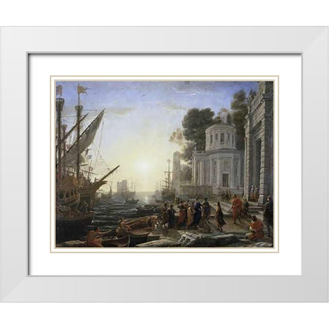 Arrival of Cleopatra White Modern Wood Framed Art Print with Double Matting by Lorrain, Claude