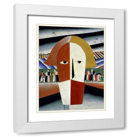 Peasants Head White Modern Wood Framed Art Print with Double Matting by Malevich, Kazimir