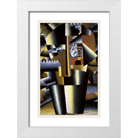 Portrait of The Artist, I. Klyun White Modern Wood Framed Art Print with Double Matting by Malevich, Kazimir