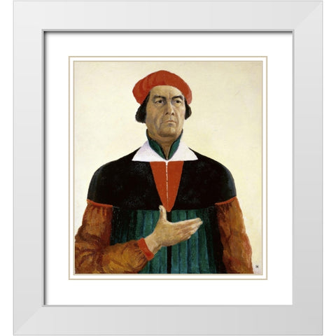 Self-Portrait White Modern Wood Framed Art Print with Double Matting by Malevich, Kazimir