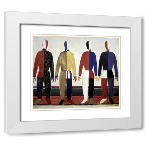 Sportsmen White Modern Wood Framed Art Print with Double Matting by Malevich, Kazimir