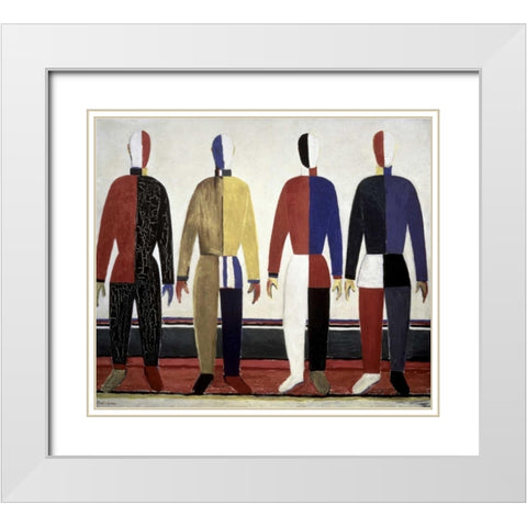 Sportsmen White Modern Wood Framed Art Print with Double Matting by Malevich, Kazimir