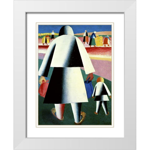 To The Harvest, Marfa and Wanka White Modern Wood Framed Art Print with Double Matting by Malevich, Kazimir