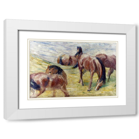 Horses Out To Pasture White Modern Wood Framed Art Print with Double Matting by Marc, Franz