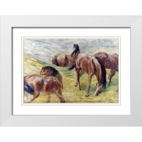 Horses Out To Pasture White Modern Wood Framed Art Print with Double Matting by Marc, Franz
