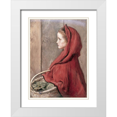 Red Riding Hood (The Artists Daughter Effie) White Modern Wood Framed Art Print with Double Matting by Millais, John Everett
