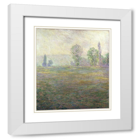 A Meadow in Giverny White Modern Wood Framed Art Print with Double Matting by Monet, Claude