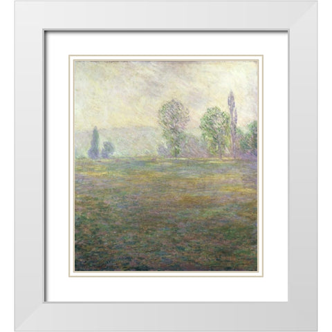 A Meadow in Giverny White Modern Wood Framed Art Print with Double Matting by Monet, Claude