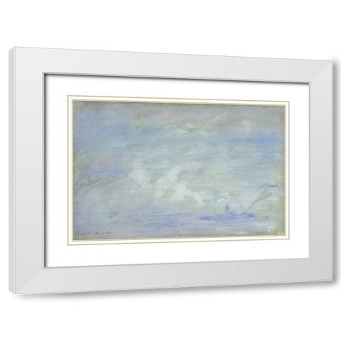 Boat on the Thames, Impression of Mist White Modern Wood Framed Art Print with Double Matting by Monet, Claude
