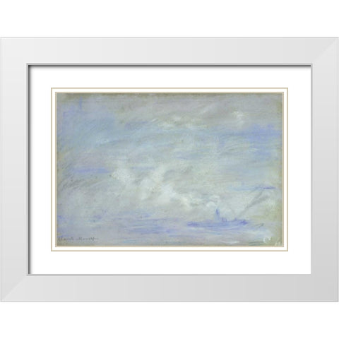 Boat on the Thames, Impression of Mist White Modern Wood Framed Art Print with Double Matting by Monet, Claude