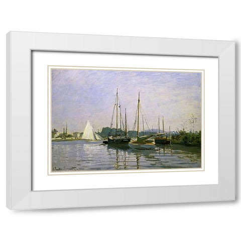 Boats: Regatta at Argenteuil c. 1872-73 White Modern Wood Framed Art Print with Double Matting by Monet, Claude