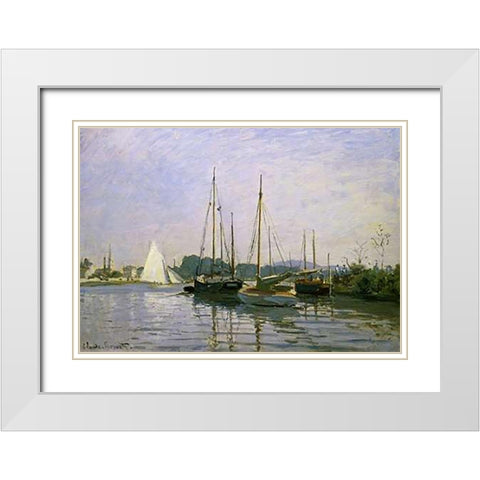 Boats: Regatta at Argenteuil c. 1872-73 White Modern Wood Framed Art Print with Double Matting by Monet, Claude