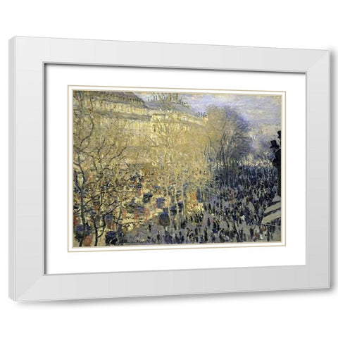 Boulevard des Capucines White Modern Wood Framed Art Print with Double Matting by Monet, Claude