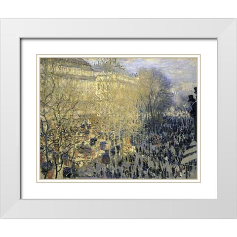 Boulevard des Capucines White Modern Wood Framed Art Print with Double Matting by Monet, Claude